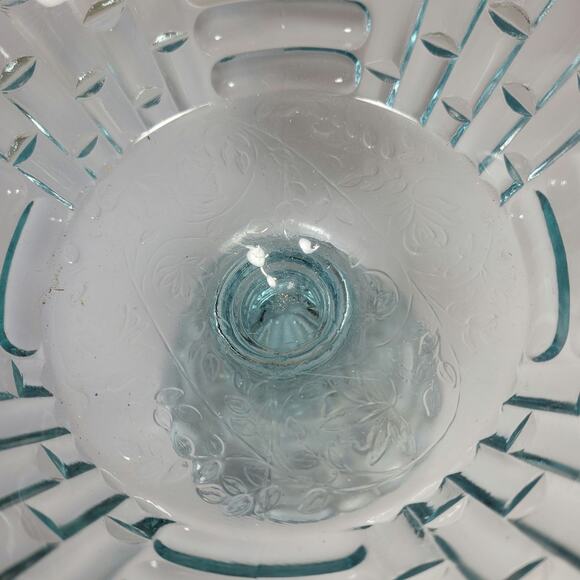 Vintage Jeannette Glass Louisa Starlight Blue Fruit Bowl Floral - Picture 4 of 4